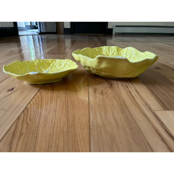 Vintage Secla Portugal Majolica Yellow Cabbage Bowls (2) 1950's - Picture 6 of 7